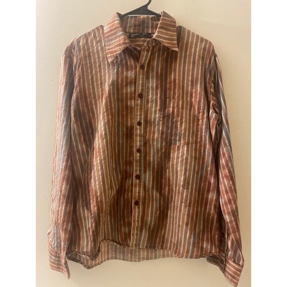 Howe‎ Size Large Mens Button Down Shirt Tailored Long Sleeve Casual Striped - Picture 1 of 9